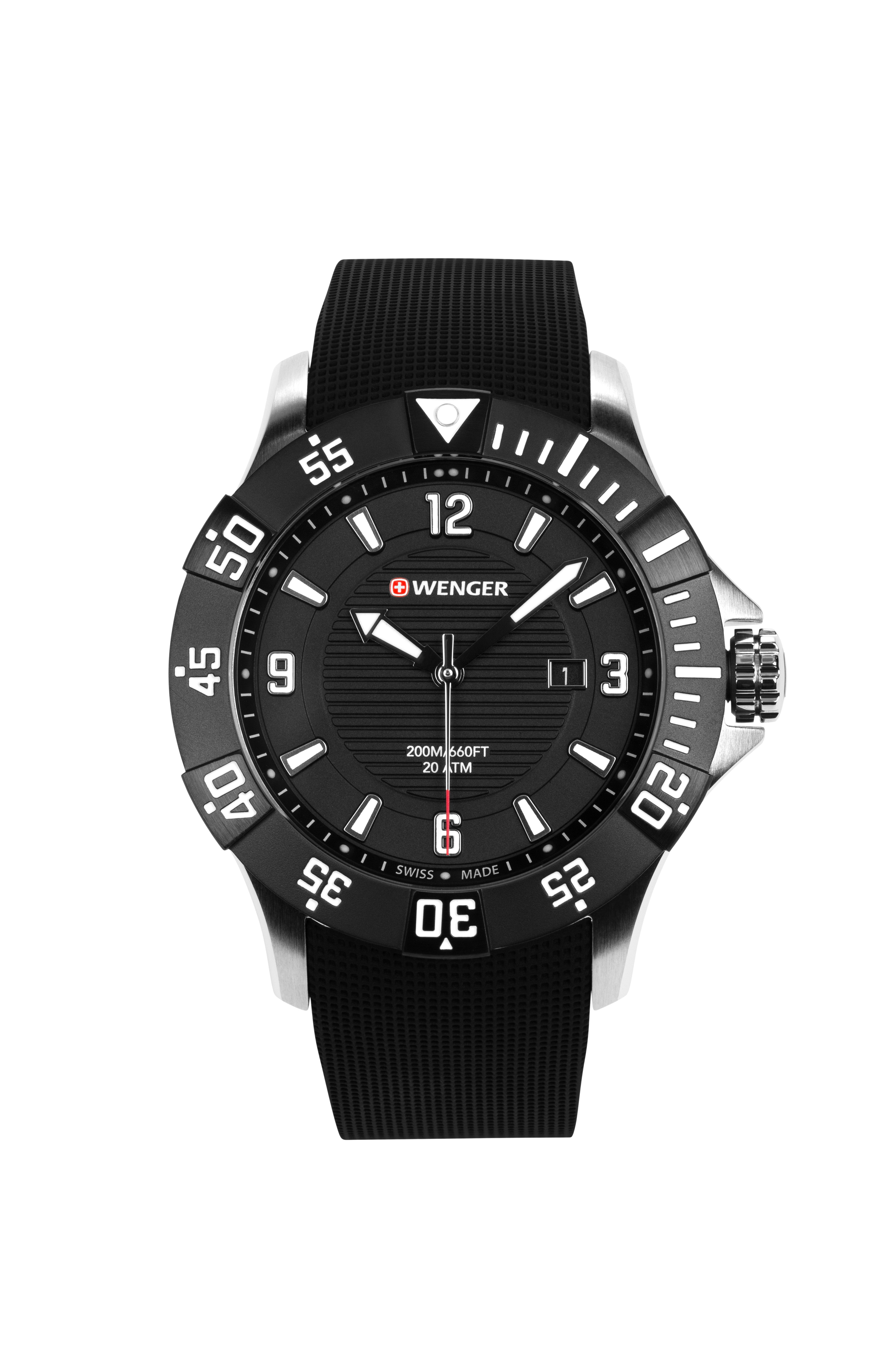 Wenger Seaforce Swiss Watch in Black with Black Dial and Black Silicone Strap