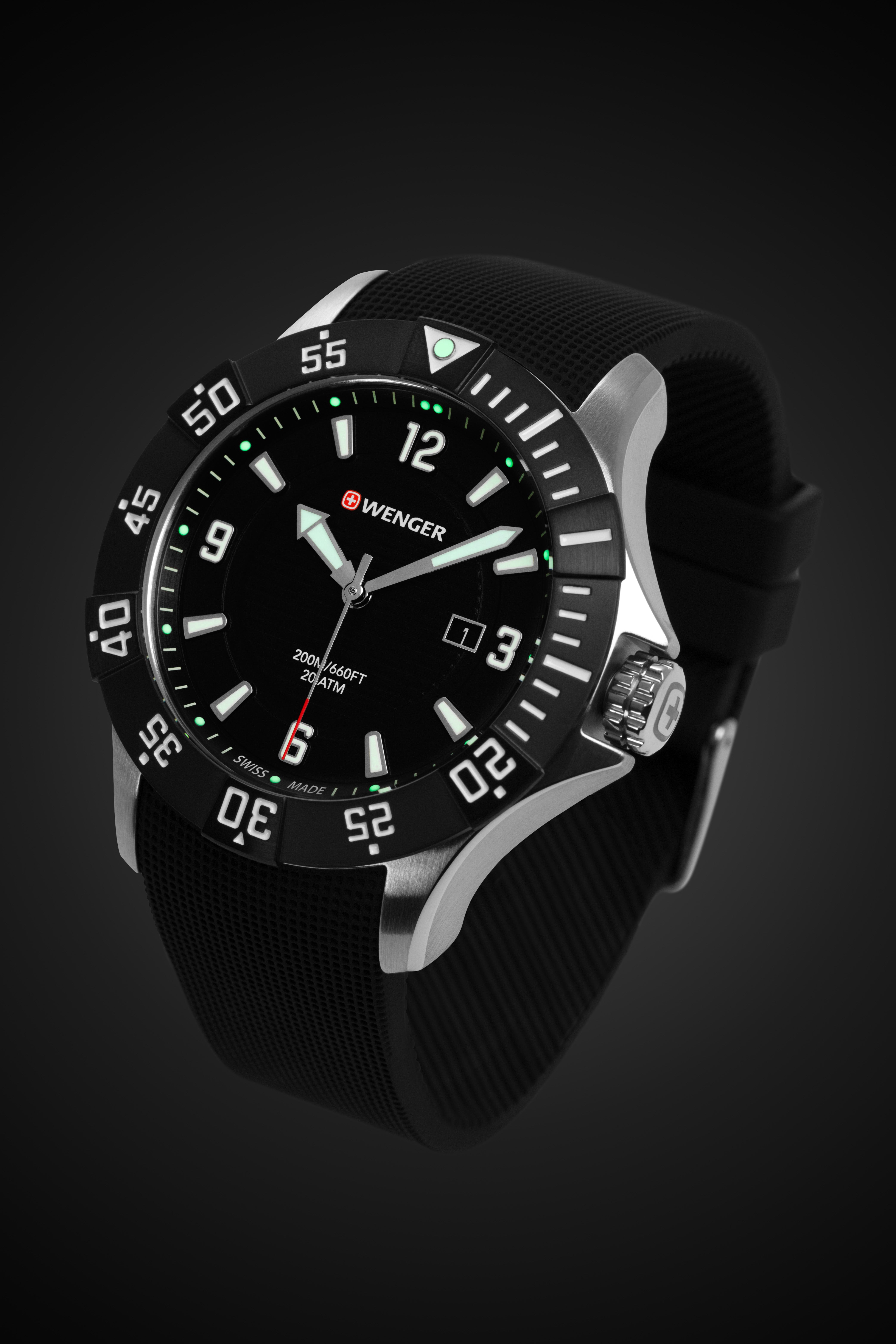 Wenger Seaforce Swiss Watch in Black with Black Dial and Black Silicone Strap