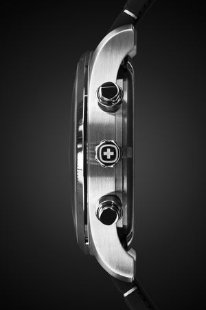 Wenger Attitude Chrono Swiss Watch in Stainless Steel with Black Dial and Black Silicone Strap