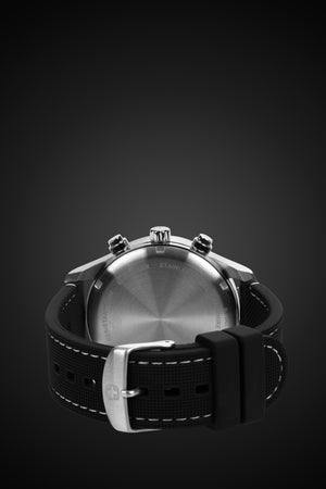 Wenger Attitude Chrono Swiss Watch in Stainless Steel with Black Dial and Black Silicone Strap