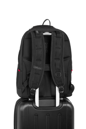 Wenger Synergy 16 inch Laptop Backpack - Black - Pass-Thru trolley sleeve slides over the handle of wheeled luggage for easy travel with multiple bags